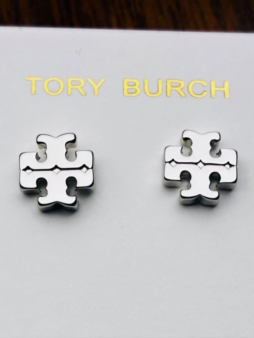 Tory Burch Silver Logo Stud Earrings